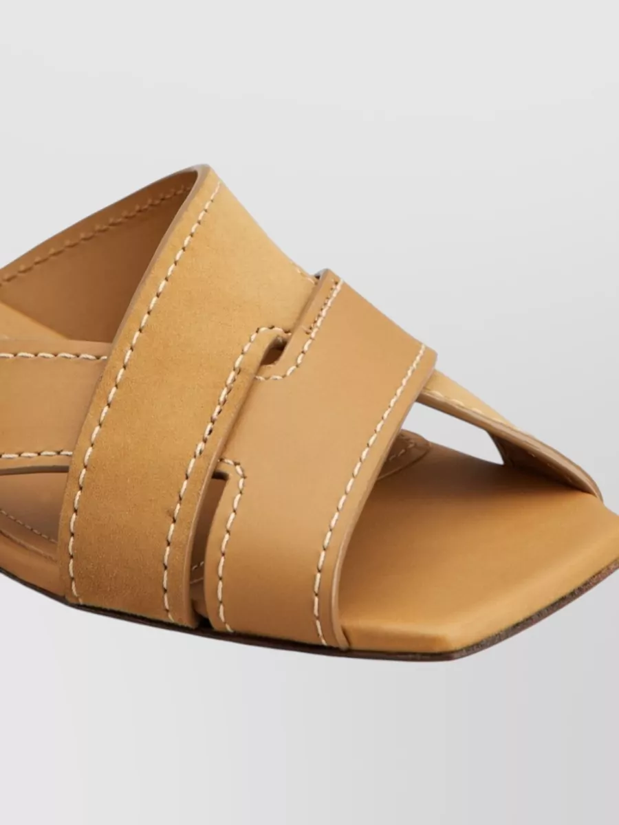 Tod's Sandals Heel Contrast Stitching Crisscross Straps