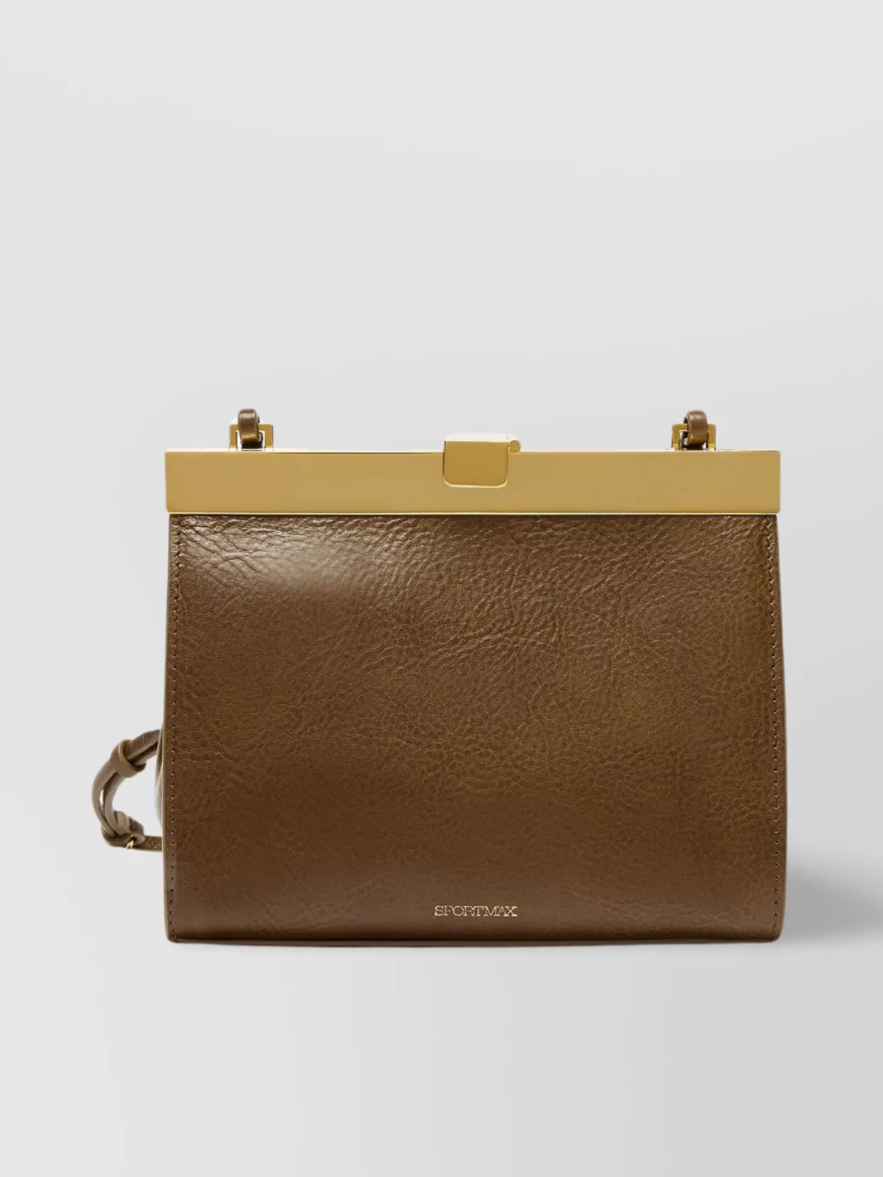 Shop Sportmax Compact Leather Clutch With Adjustable Chain Strap In Brown
