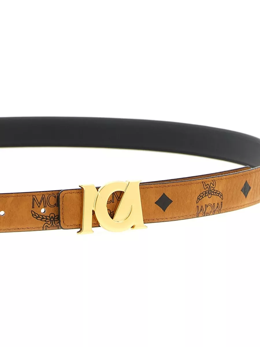 Mcm Signature Logo Buckle Belt Adjustable Length
