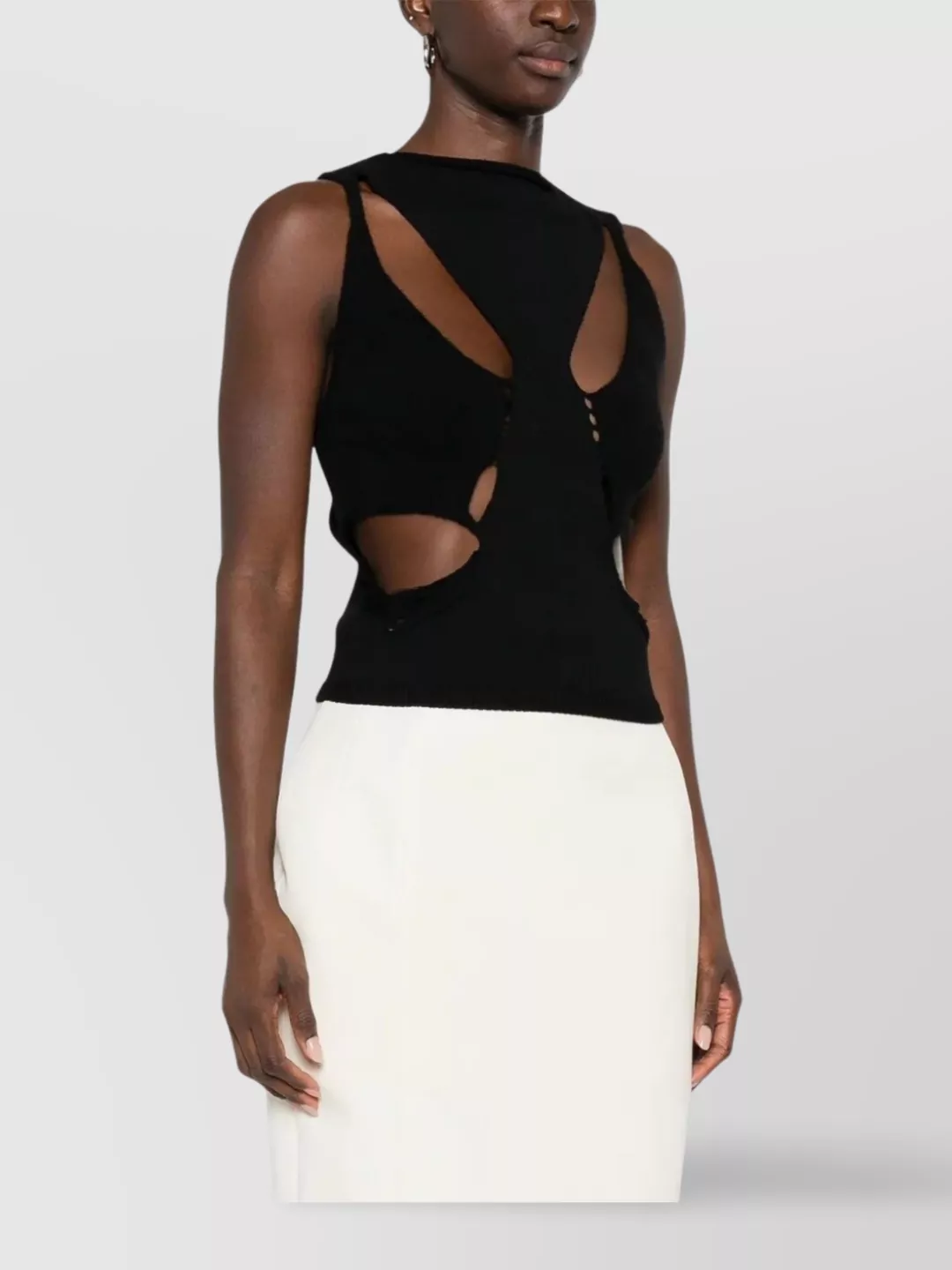 Rick Owens Sleeveless Top With Cut-out And Ribbed Edges In Black