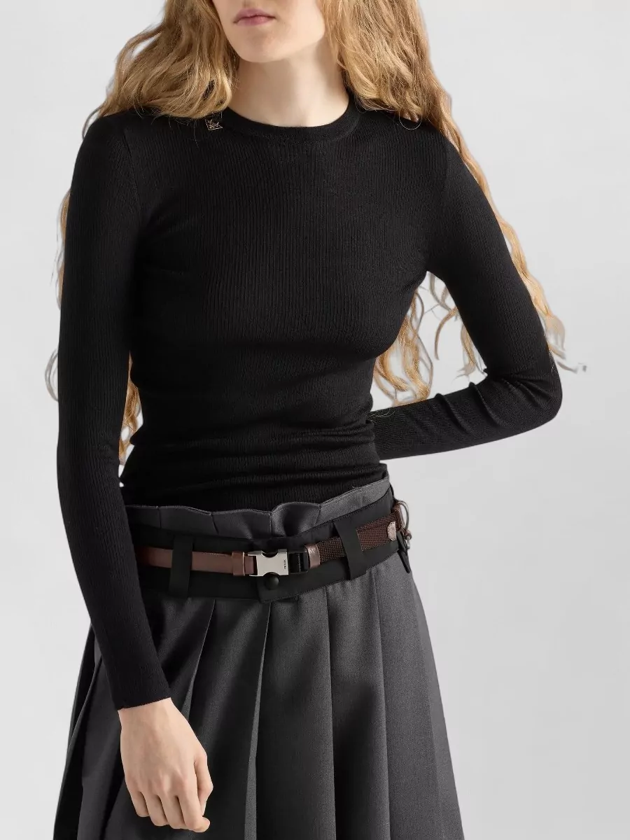 Prada Wool Knit Sweater Long Sleeves Crew Neck