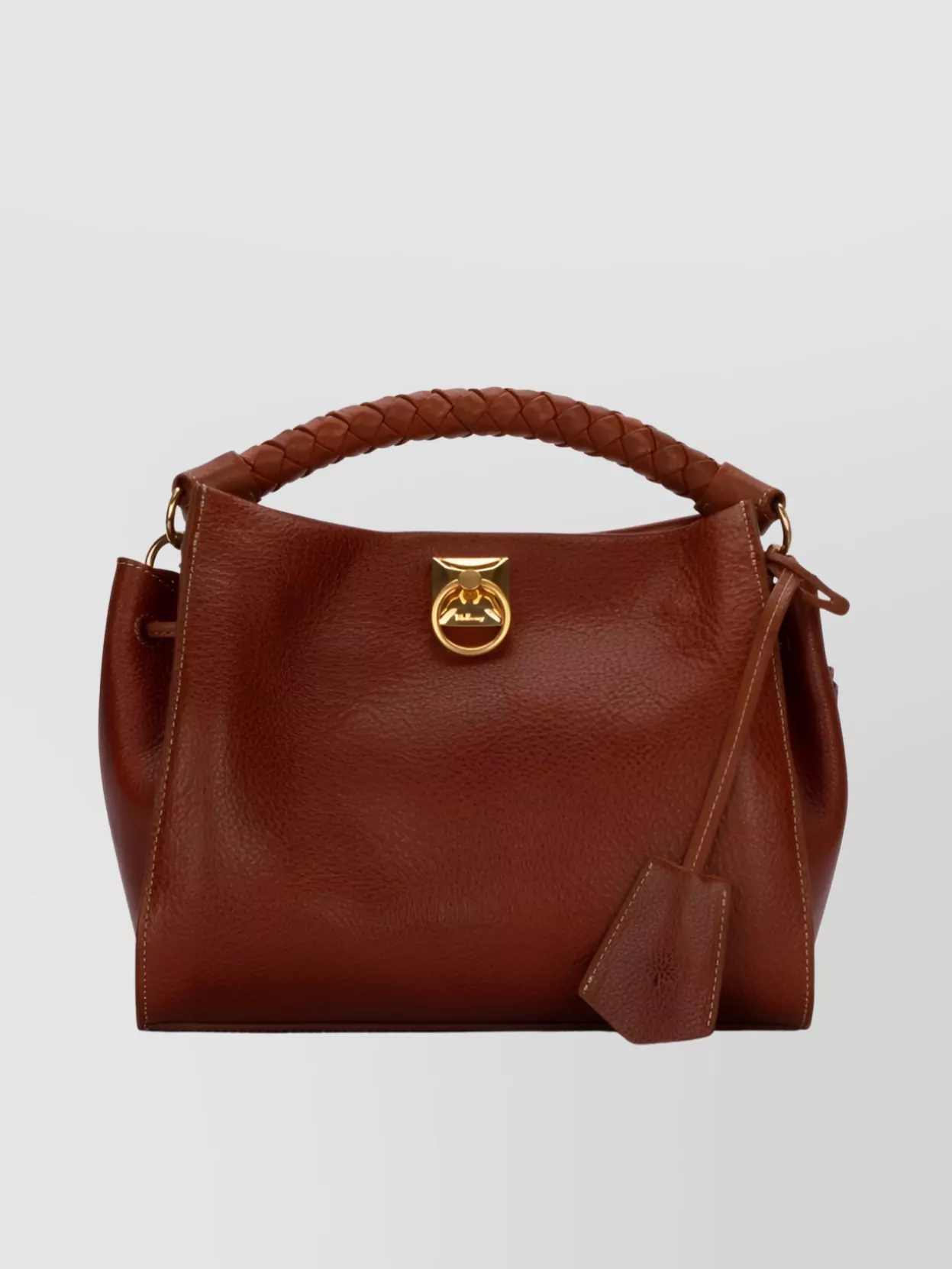 Shop Mulberry Iris Textured Leather Tote With Braided Handle And Detachable Strap In Brown