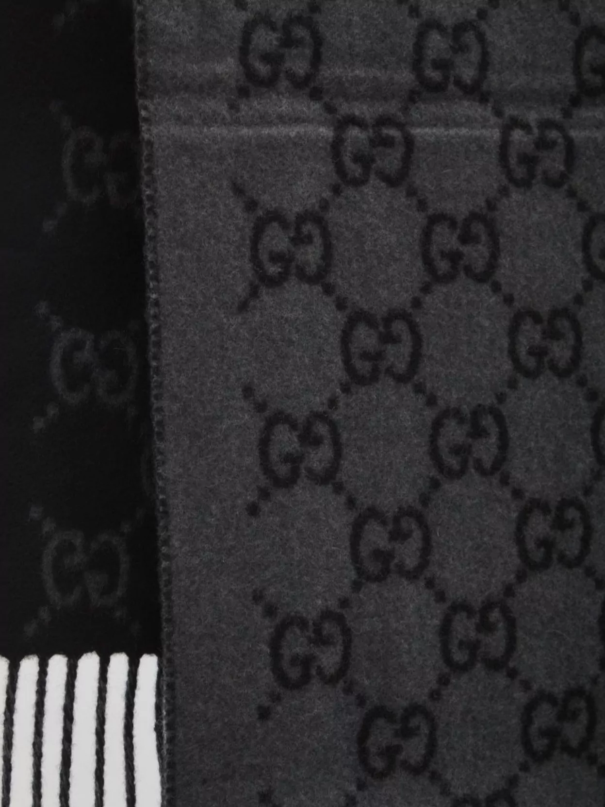 Gucci Cashmere Reversible Scarf Fringe Detail