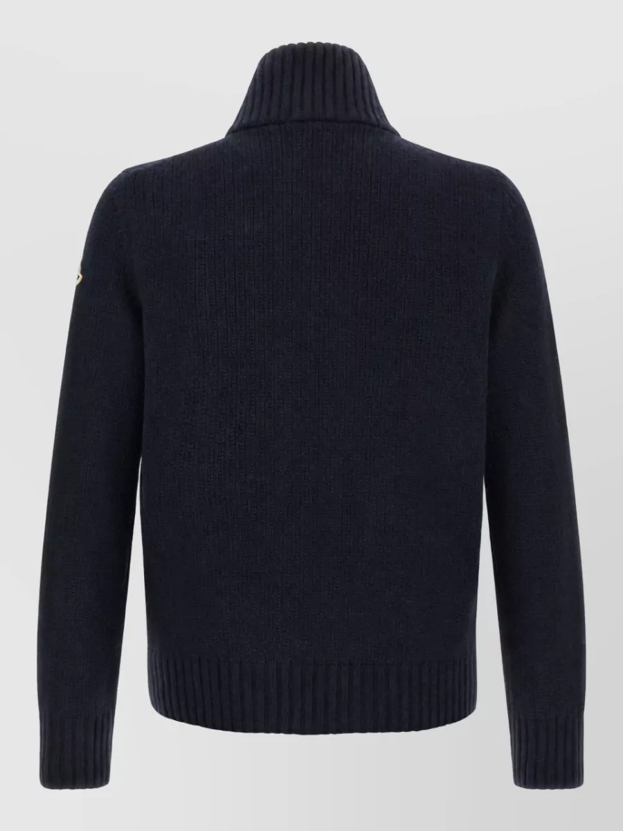 Moncler Wool Cashmere Ribbed High Neck Cardigan