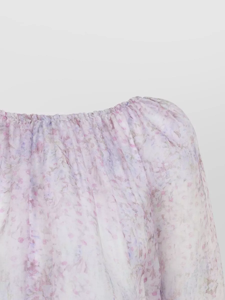 Alberta Ferretti Organza Blouse Floral Motif Elastic Neckline