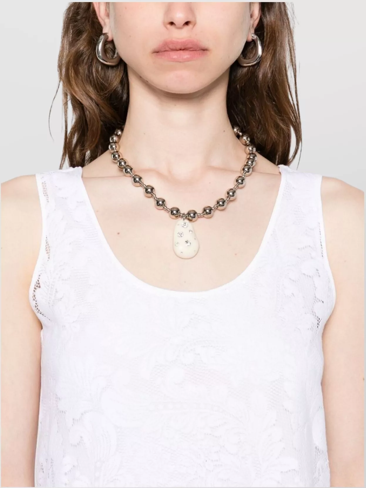 Max Mara Floral Lace Scoop Neck Sleeveless Top In White