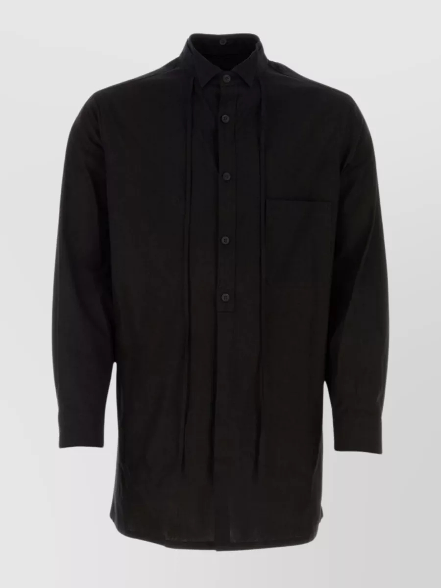 Shop Yohji Yamamoto Cotton Shirt With Unique Collar And Buttoned Cuffs In Black