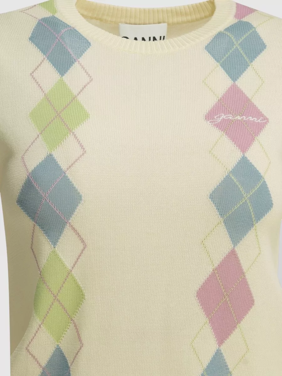 Ganni Organic Cotton Argyle Crewneck Sweater