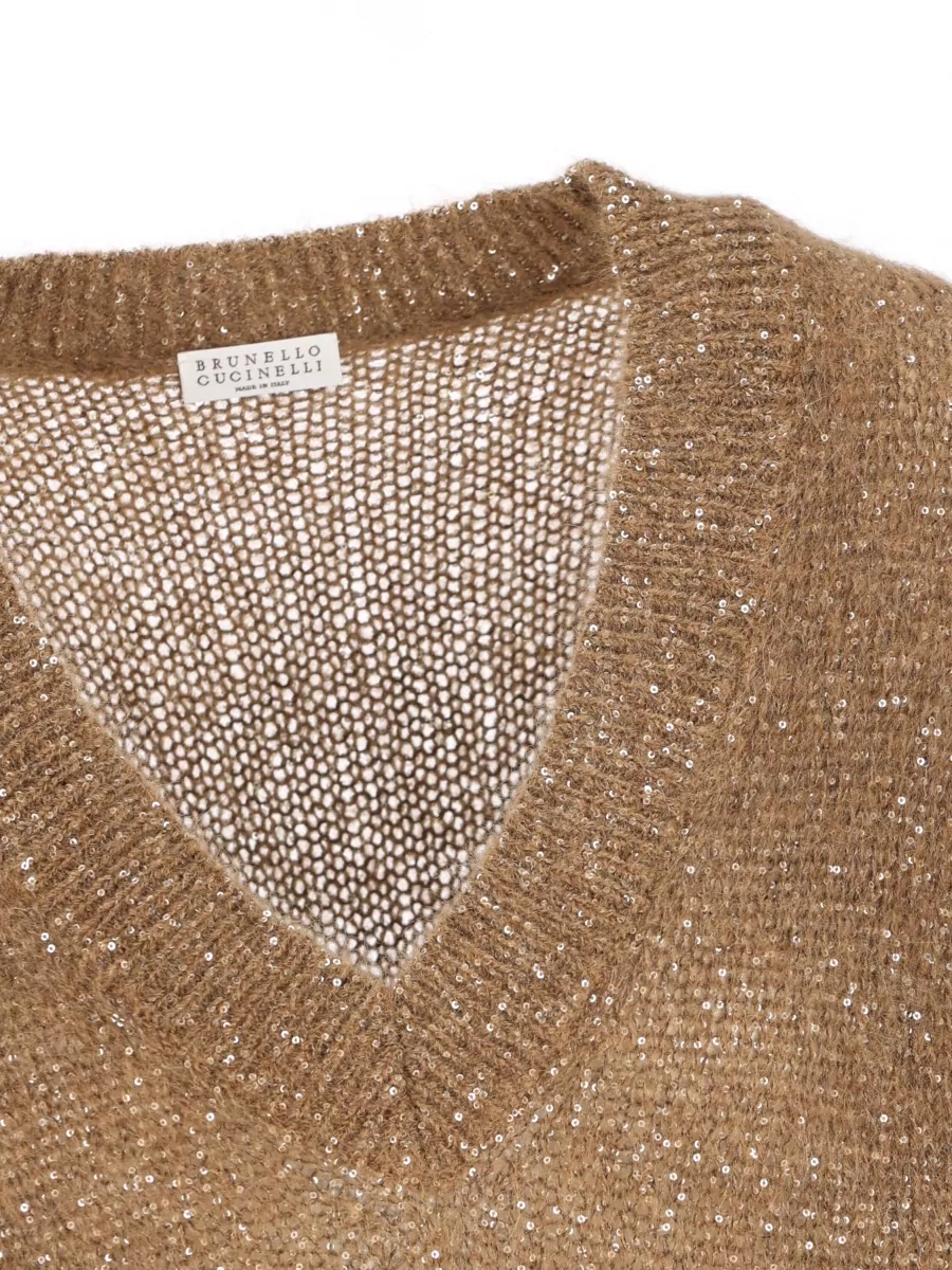 Brunello Cucinelli V-Neck Long-Sleeve Ribbed Hem Jumper