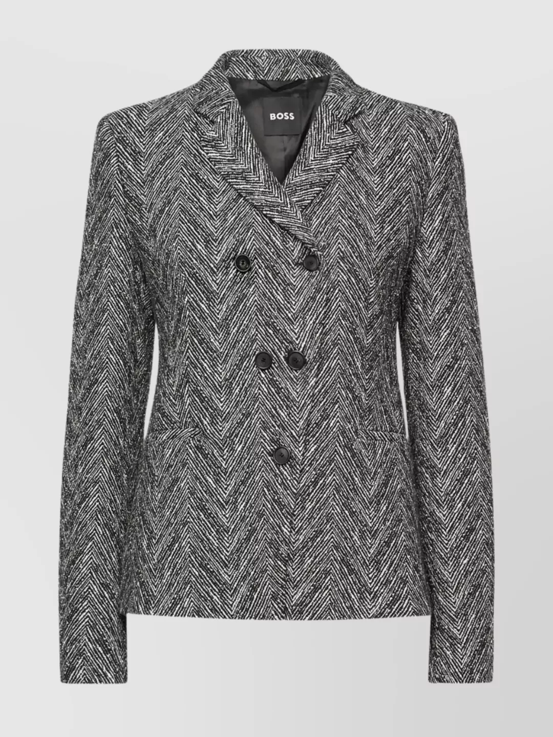 Hugo Boss Herringbone Pattern Double-breasted Coat In Gray