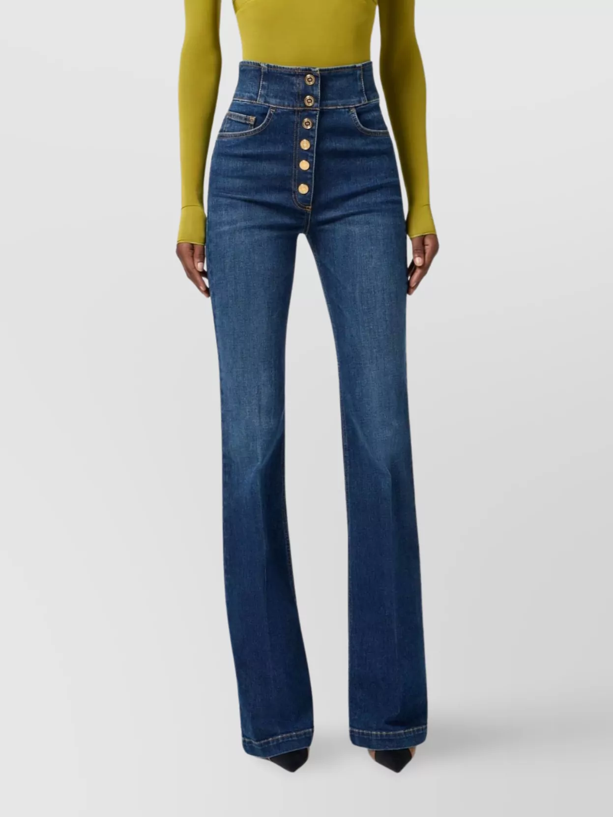 Elisabetta Franchi High-Waisted Flared Leg Trousers With Button Detailing