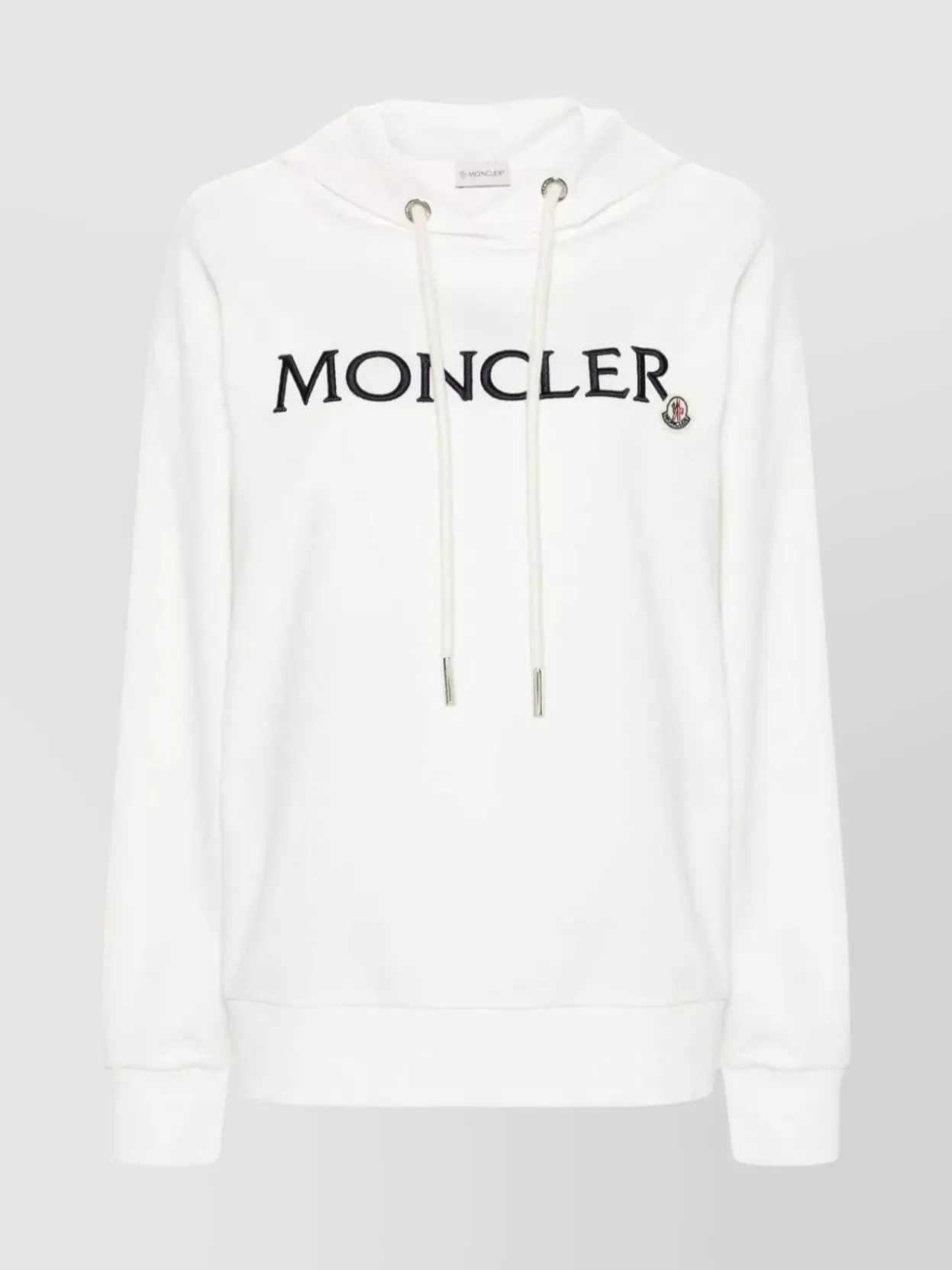 Shop Moncler Ribbed Drawstring Hoodie In White