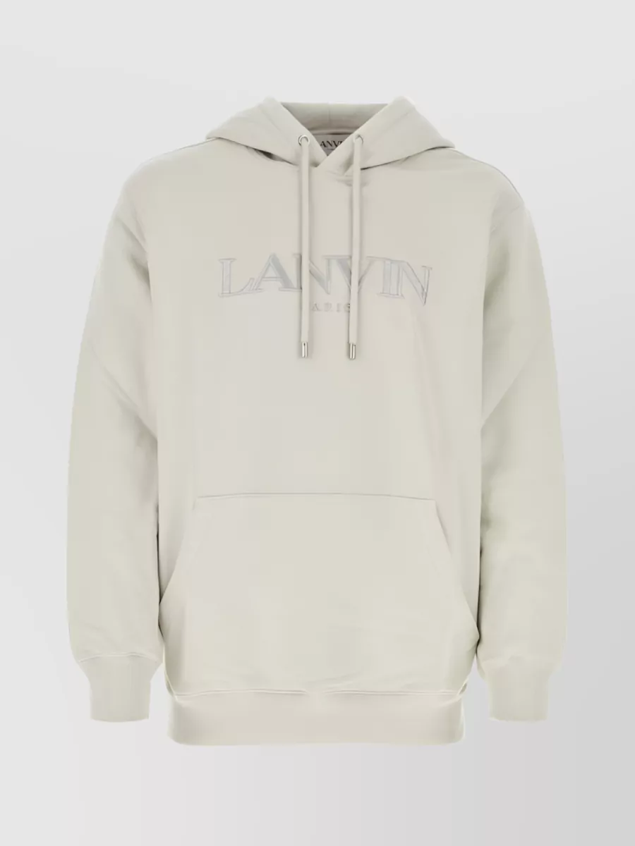 Shop Lanvin Embroidered Logo Drawstring Hoodie In Grey