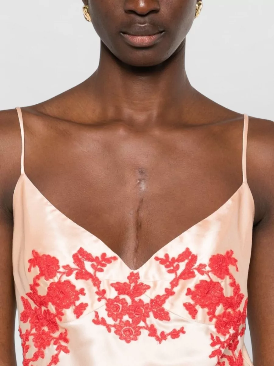 Ermanno Scervino Top Floral Embroidery Lace Trim Satin