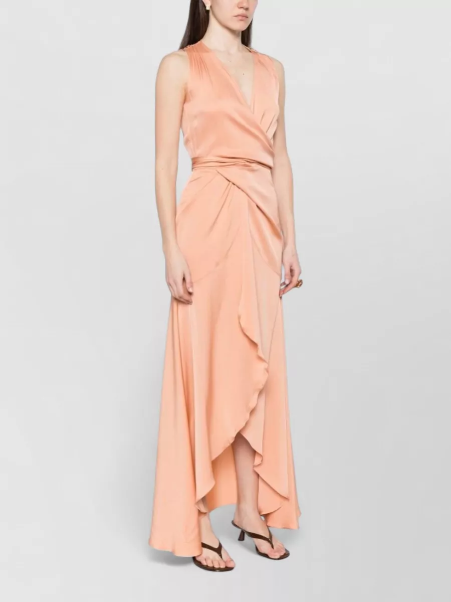 Silk95Five Silk V-Neck Tie-Detail Sleeveless Asymmetric-Hem Maxi Dress