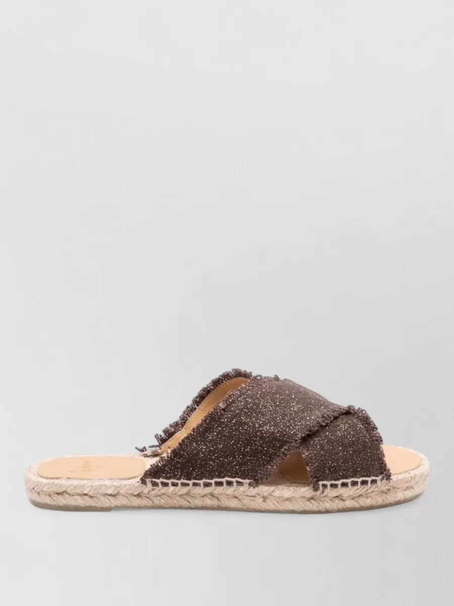 Castaner Sandals Open Toe Frayed Edges Glitter Espadrille