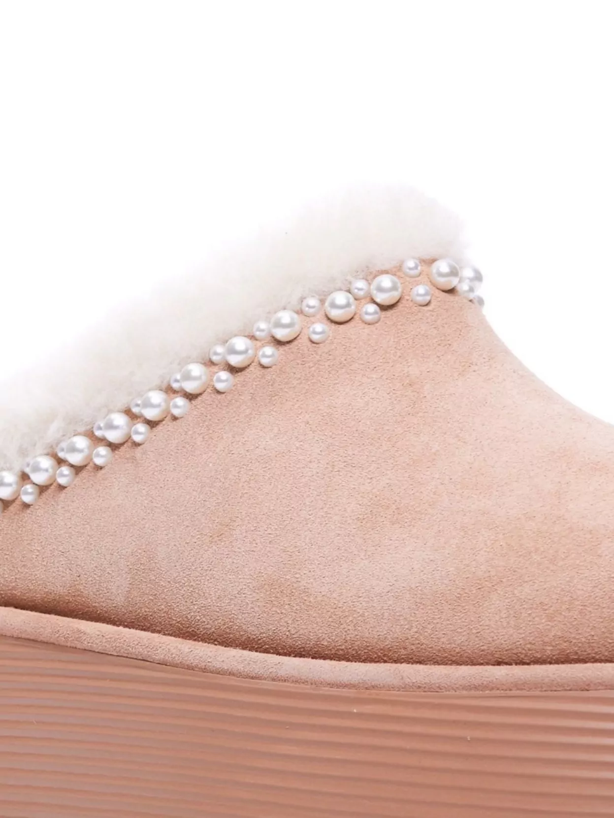 Stuart Weitzman Faux Fur Trim Pearl Embellished Platform Mules