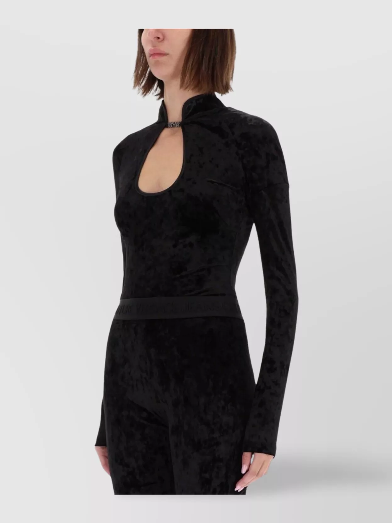 Versace Jeans Couture High Neck Velvet Long Sleeve Top