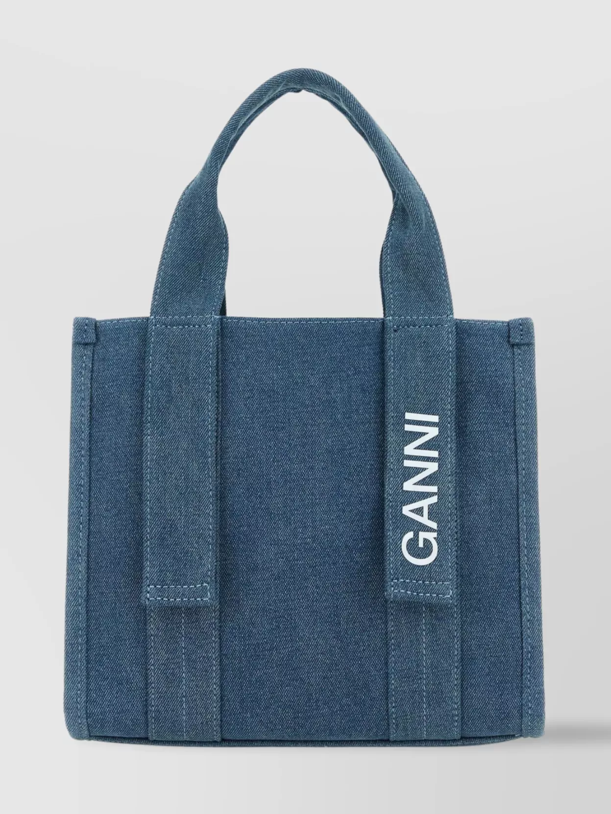 Shop Ganni Adjustable Strap Denim Shoulder Bag In Blue
