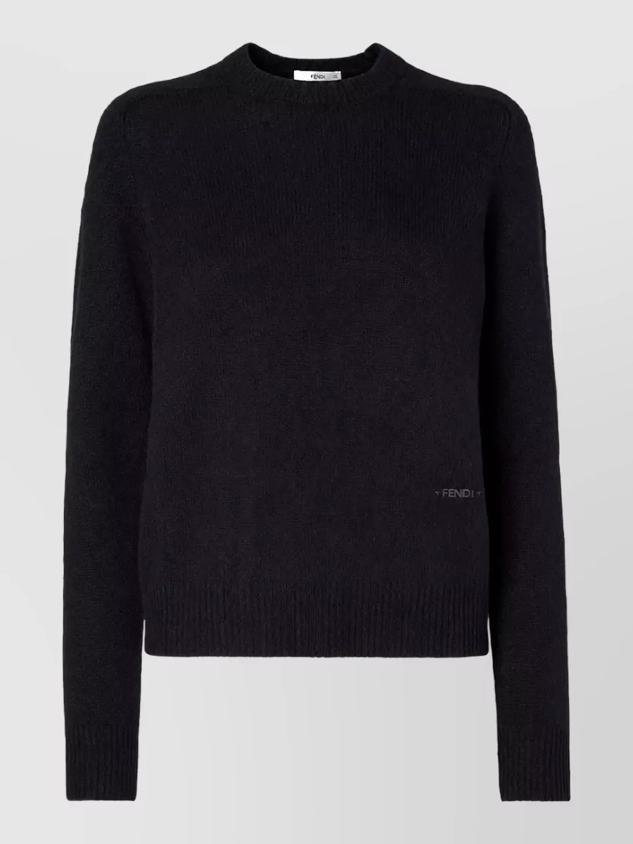 Fendi Cashmere Ribbed Trim Sweatshirt In Blue