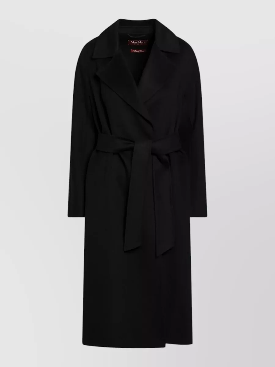 S Max Mara Long Jacket Belted Waist Notched Lapels In Black