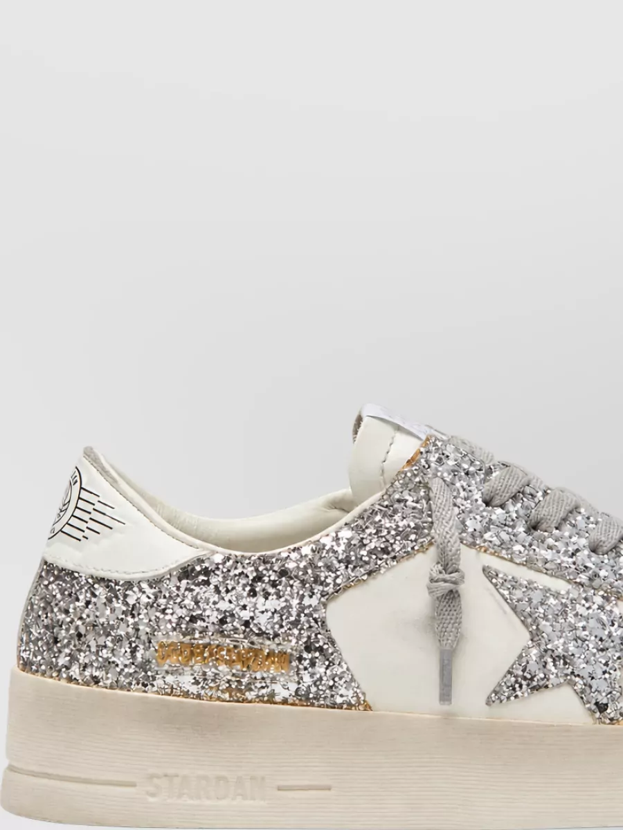 Golden Goose Leather Glitter Low-Top Sneakers