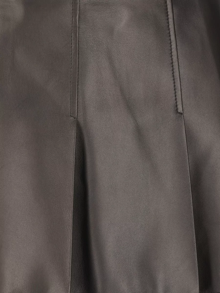 Miu Miu Leather Pleated Knee-Length A-Line Skirt