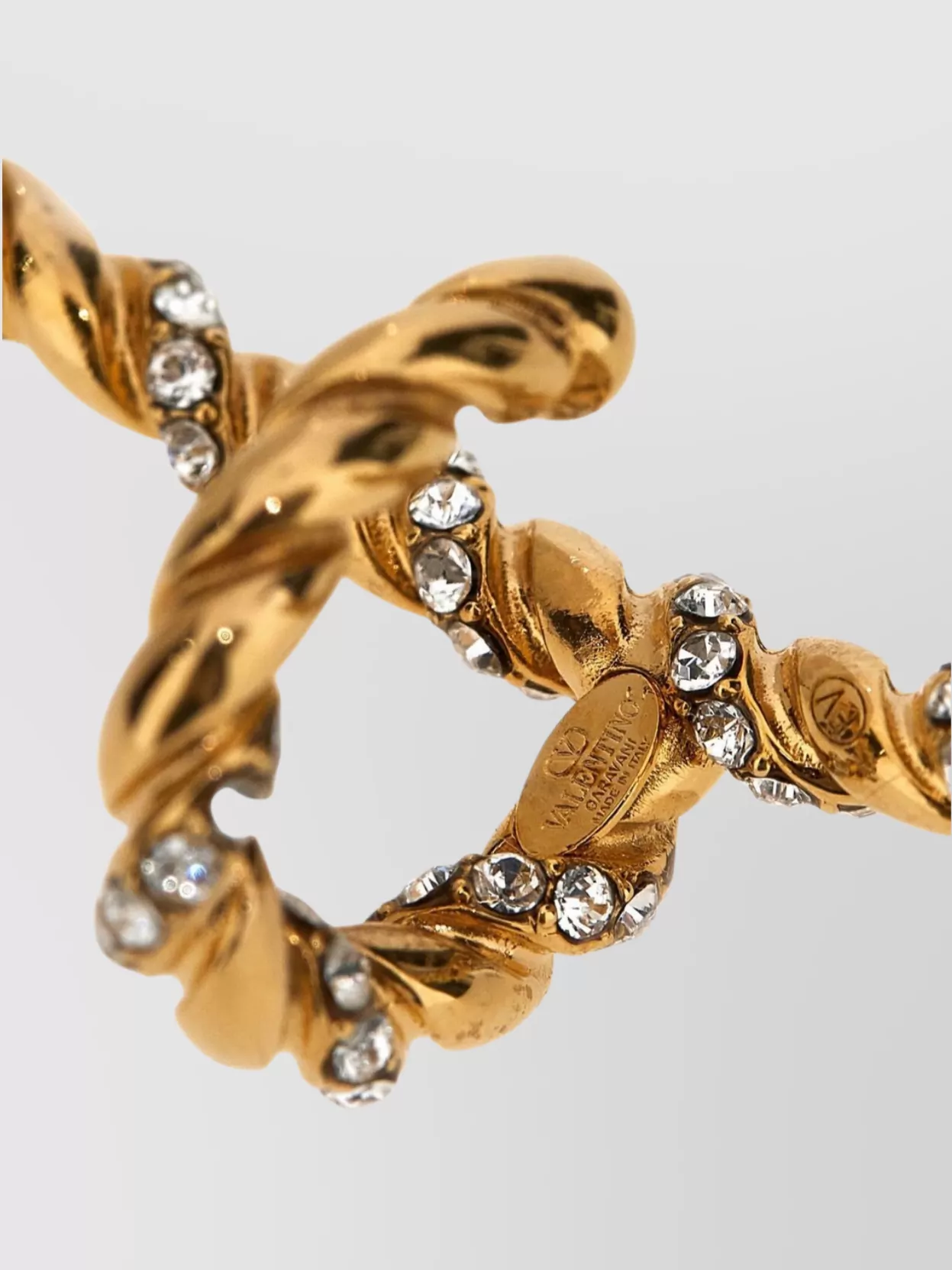 Valentino Garavani Crystal Embellished Twisted Gold Earrings