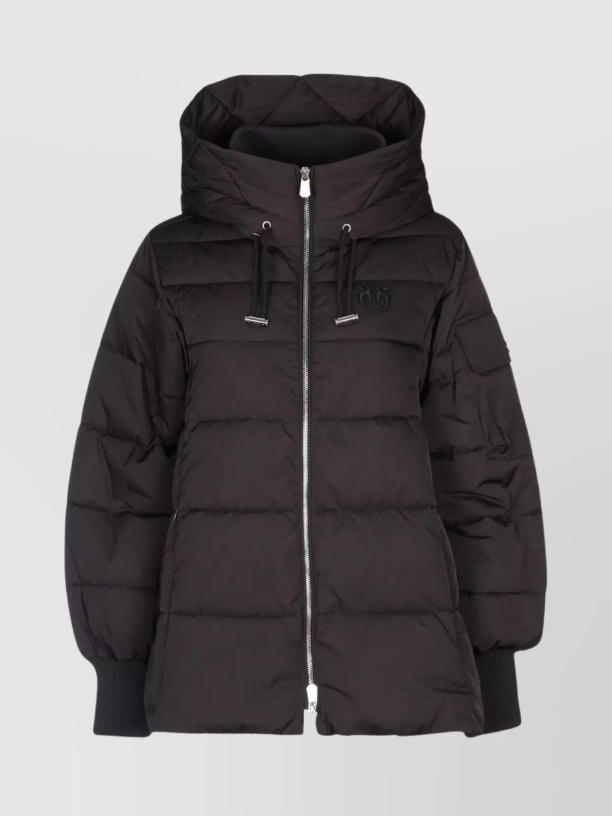 Pinko Hooded Quilted Jacket Side Pockets In Brown