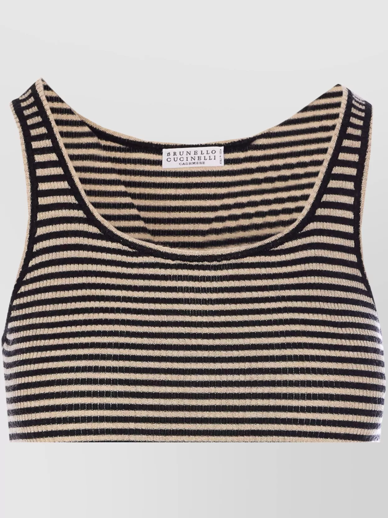 Brunello Cucinelli Ribbed Texture Crewneck Scoop Neck Striped Top