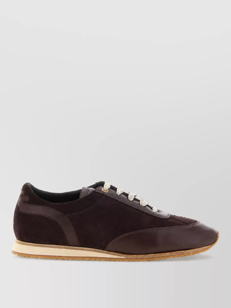 Agnona Suede Leather Lace-Up Sneakers