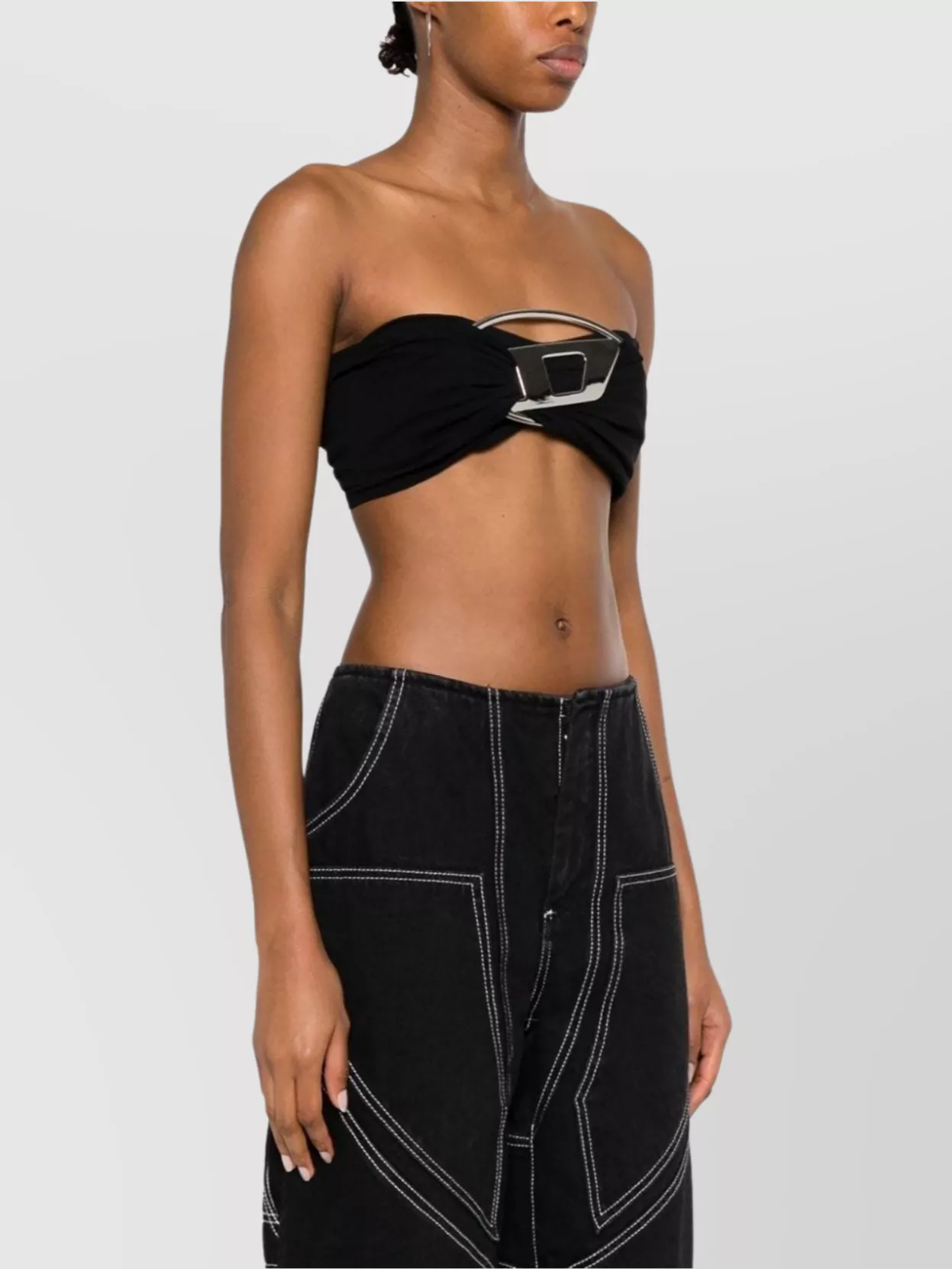 Diesel Cotton Blend Strapless Cropped Top With Metal Detail