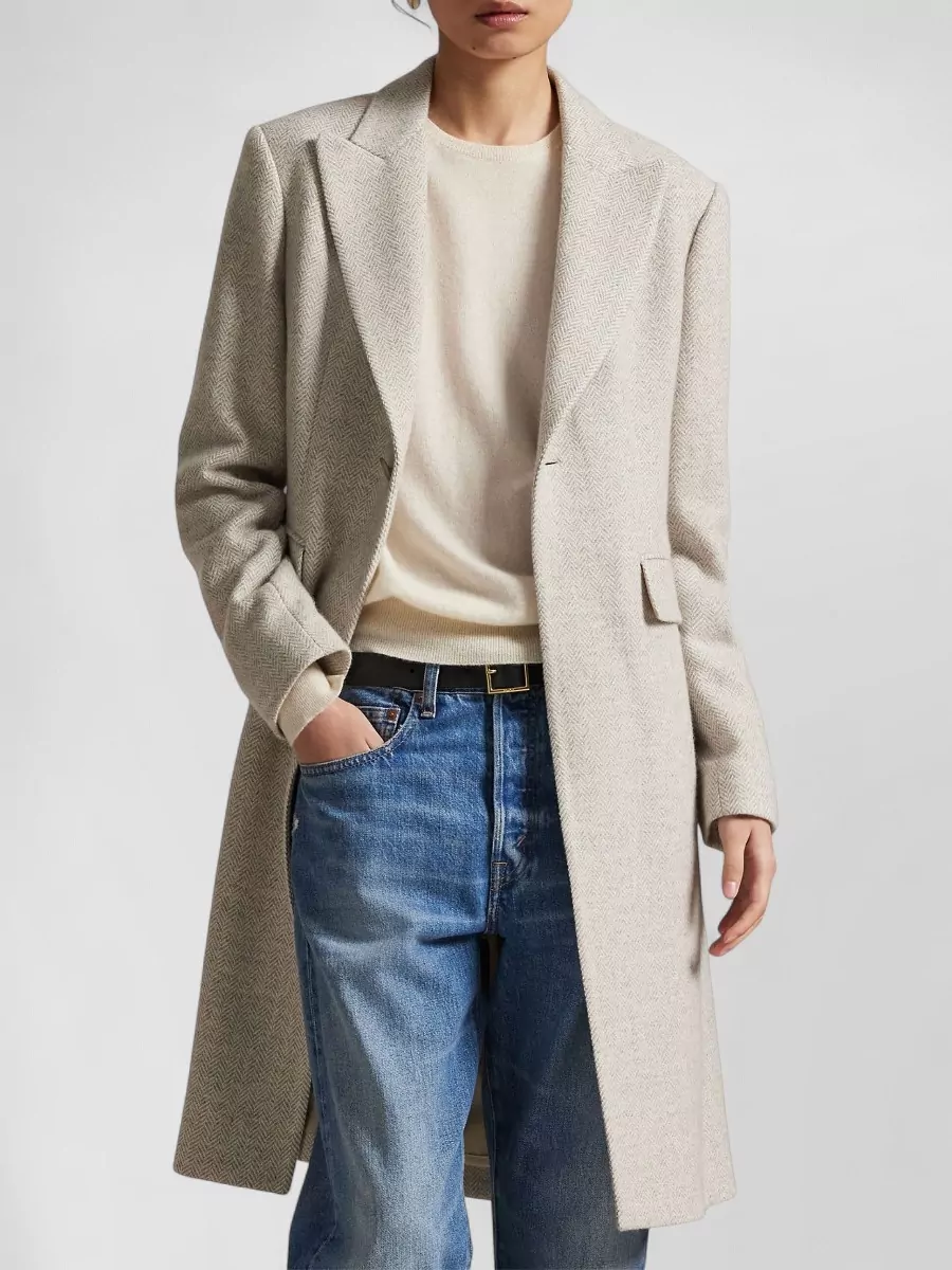 Ralph Lauren Logo Wool Coat Featuring Flap Pockets