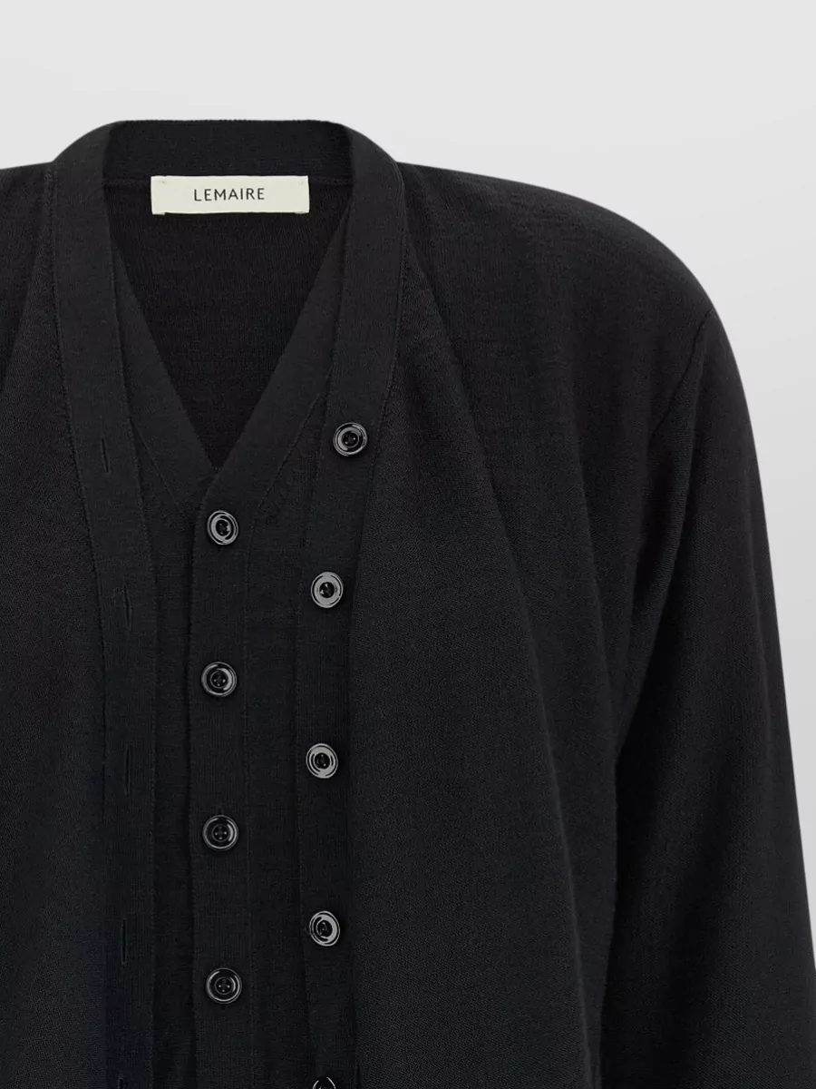 Lemaire Draped V-Neck Ribbed Wool Cardigan