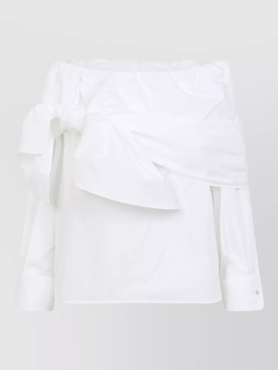 Max Mara Cotton Shoulderless Knotted Long-Sleeve Blouse