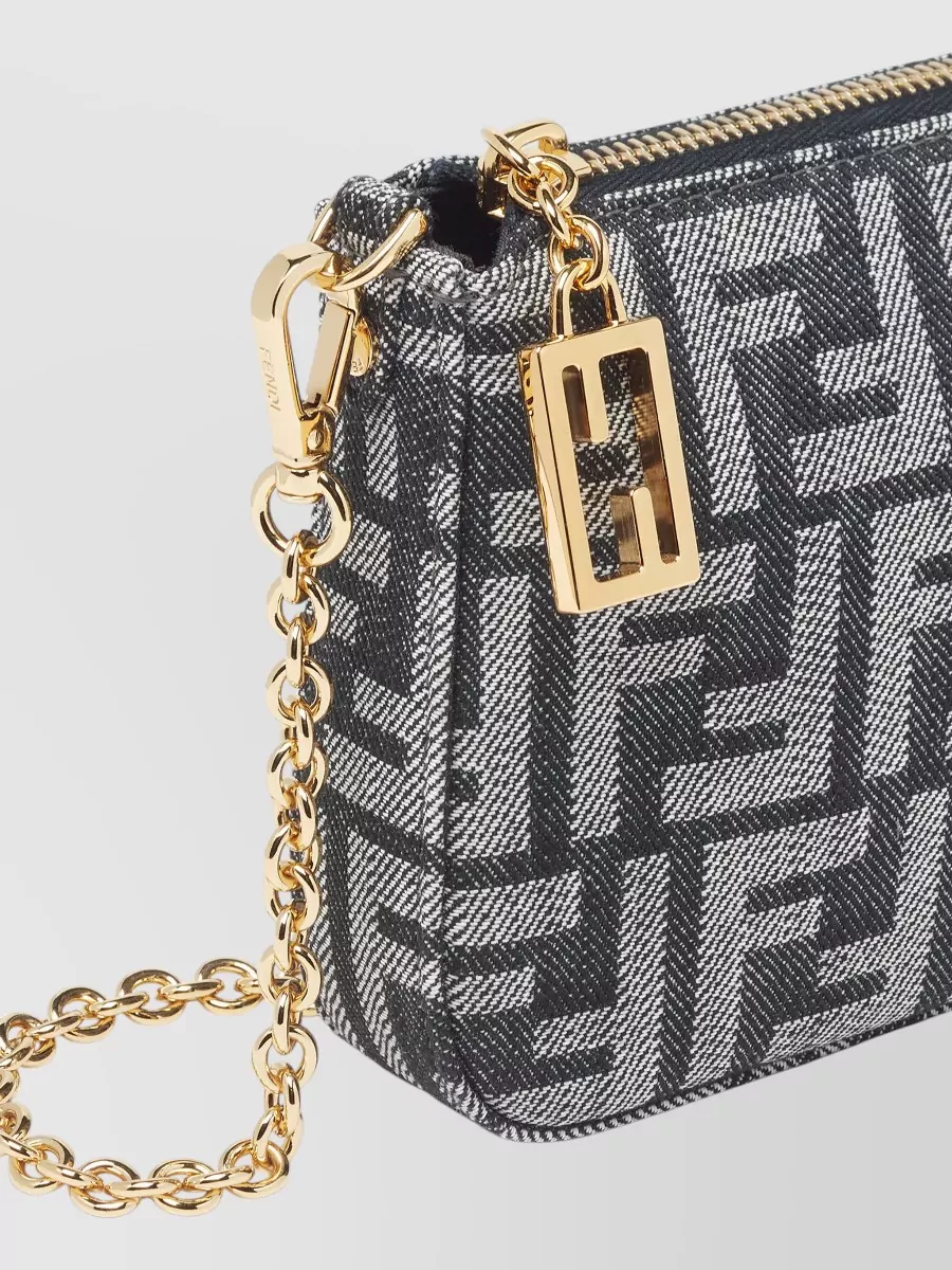 Fendi Baguette Pouch Denim Effect Ff Jacquard