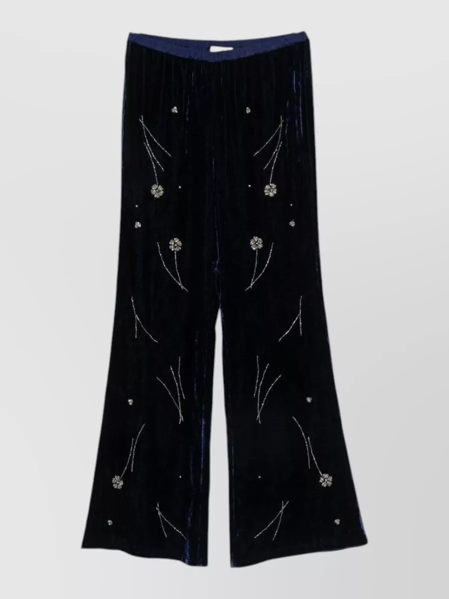 Forte Forte silk velvet crystal-embellished floral wide-leg trousers