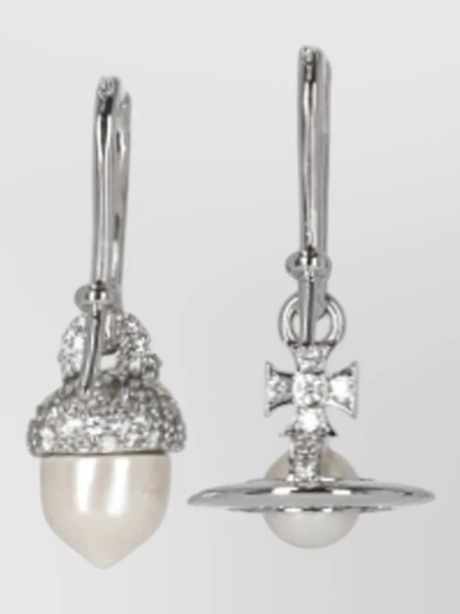Vivienne Westwood Crystal Drop Earrings Featuring Pearl Detail