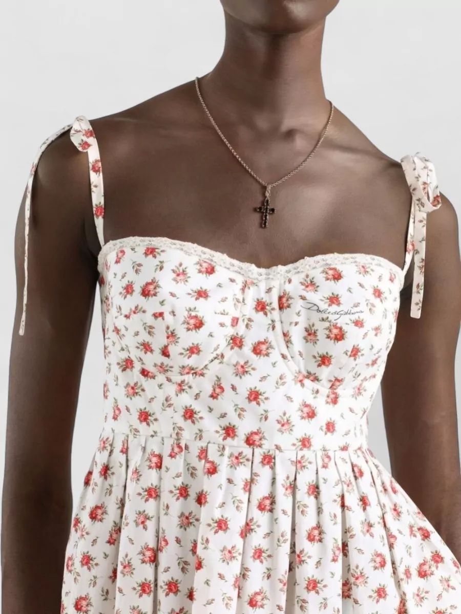 Dolce&Gabbana Roses Print Dress Sweetheart Neckline