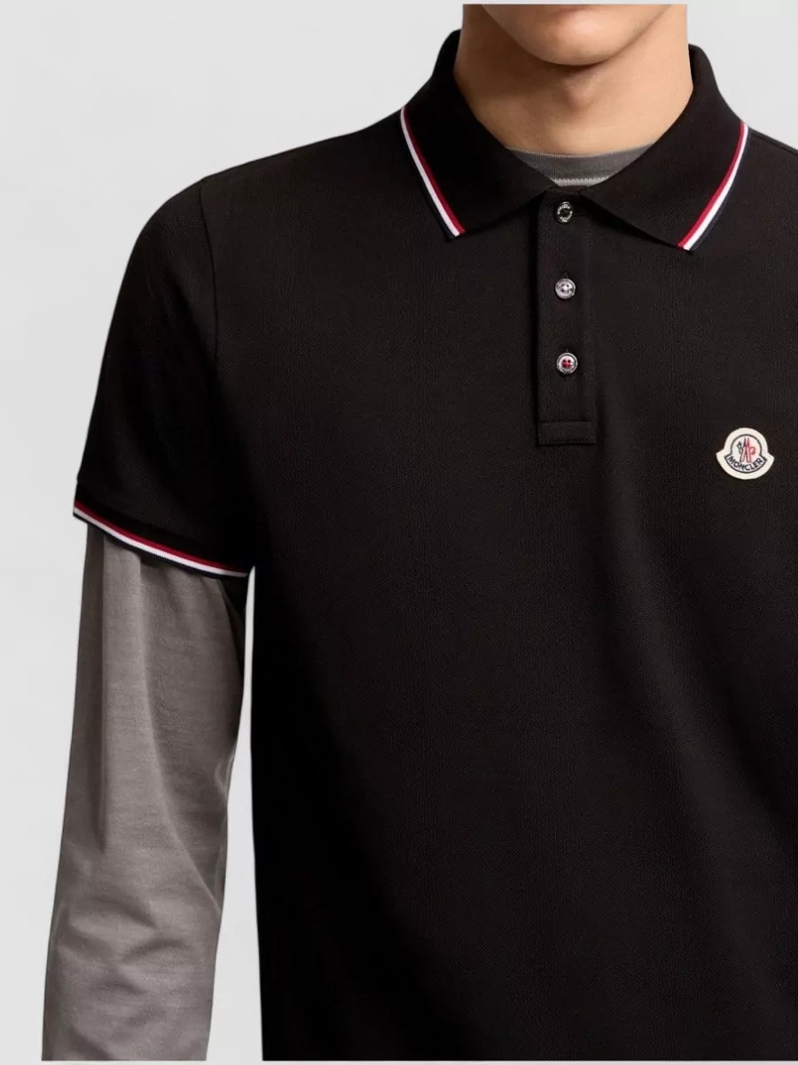 Moncler Cotton Pique Polo Shirt Tricolor Accents