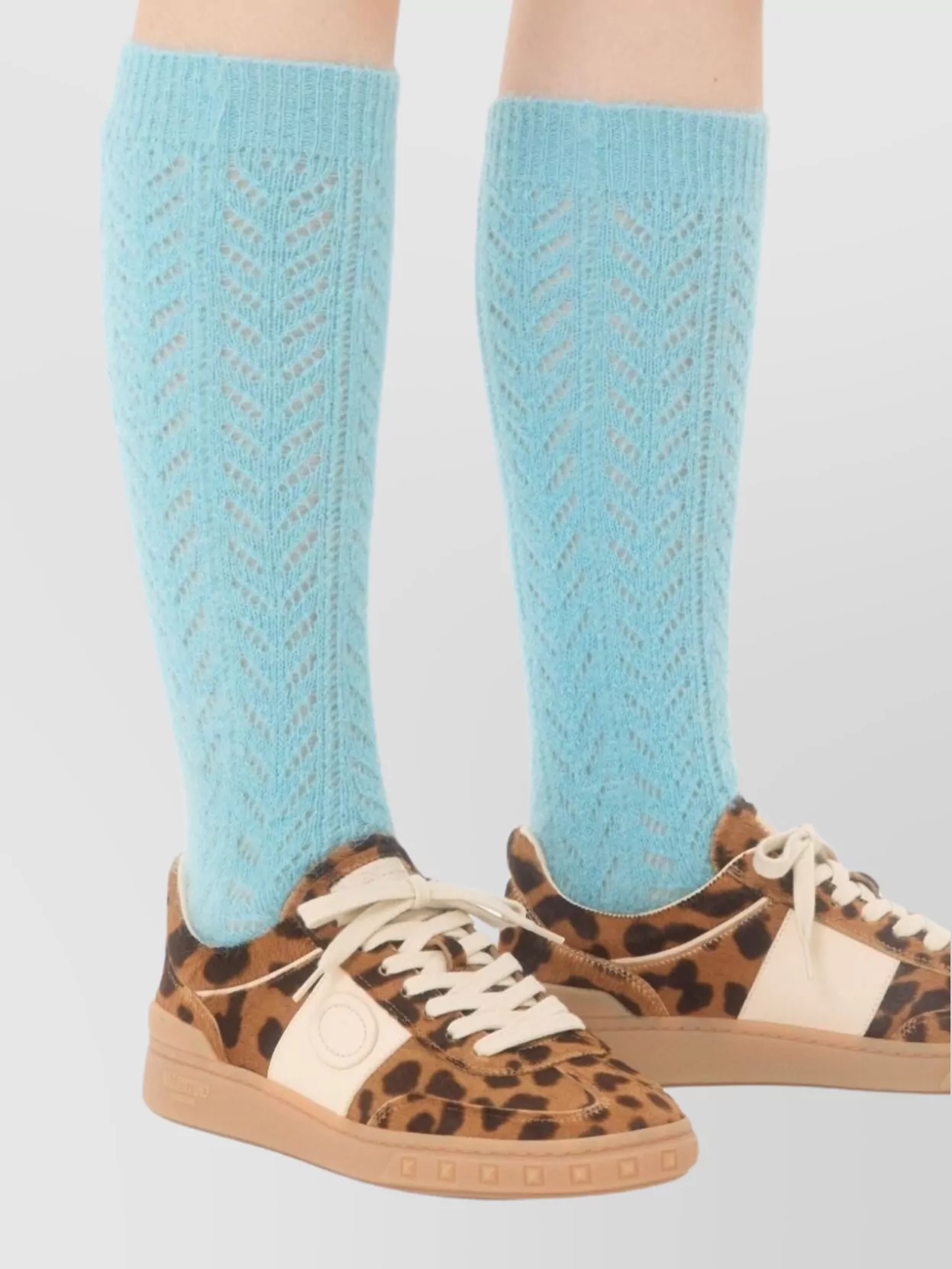 Valentino Animal Print Round Toe Lace-up Footwear In White
