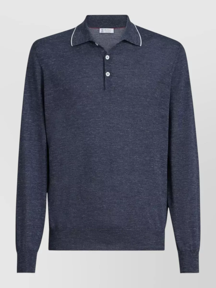 Brunello Cucinelli Cashmere silk hemp long-sleeve polo shirt