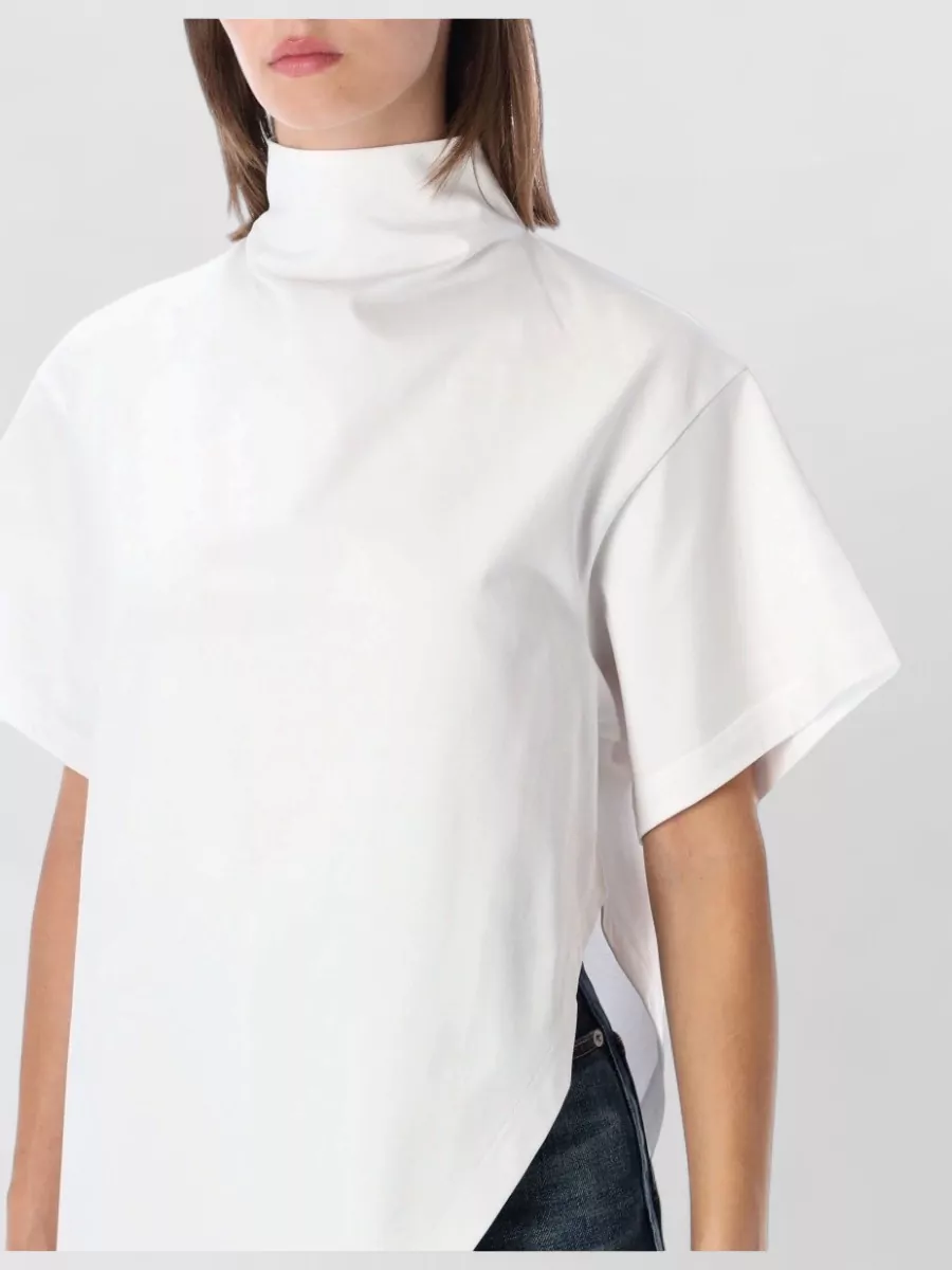 Alaïa Cotton Asymmetric High Neck Short Sleeve Shirt