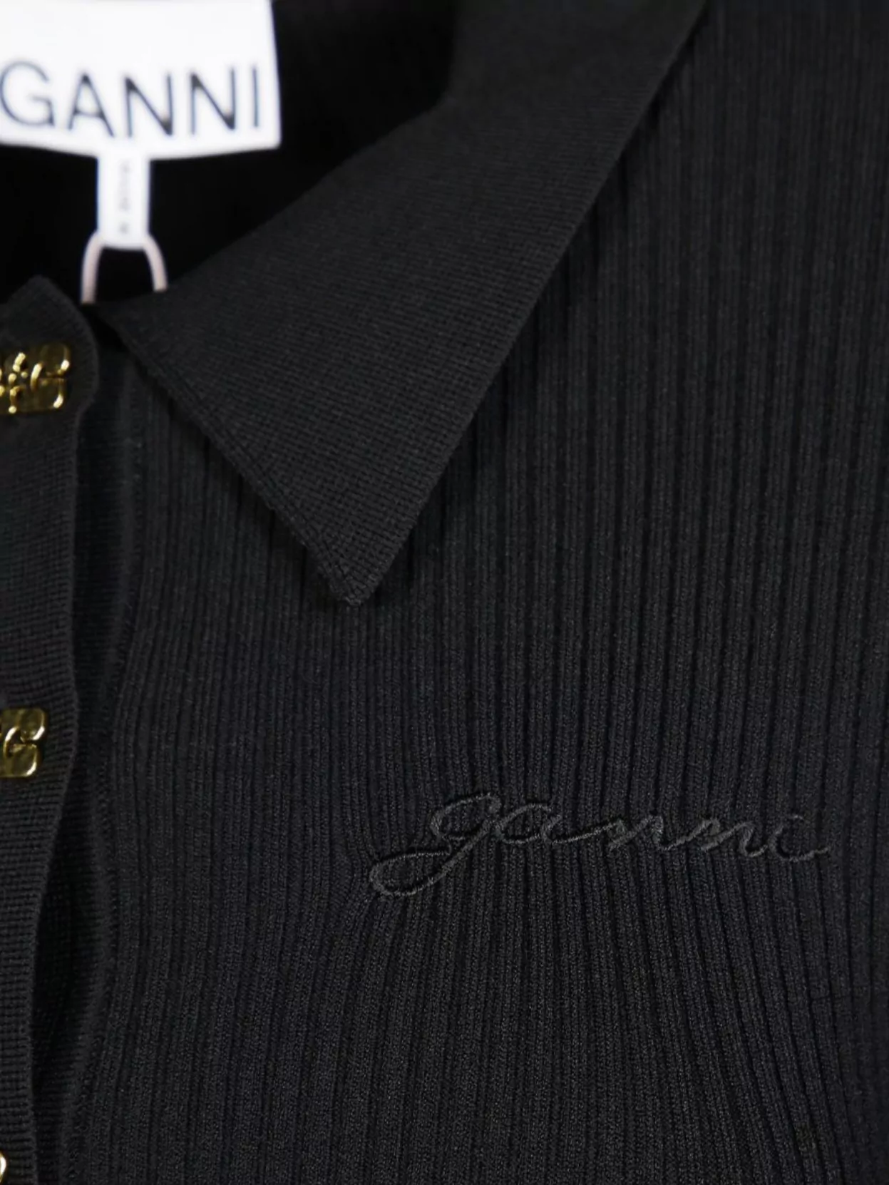 Ganni Ribbed Knit Polo Mini Dress