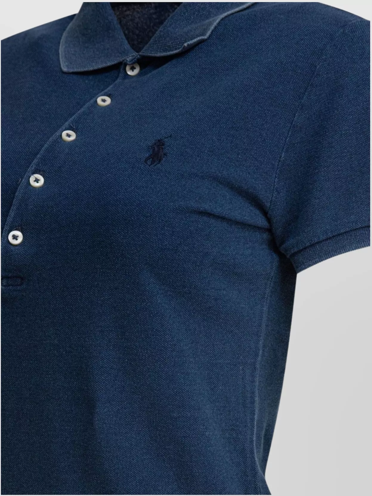 Polo Ralph Lauren Ribbed Collar Short Sleeves Tops In Blue