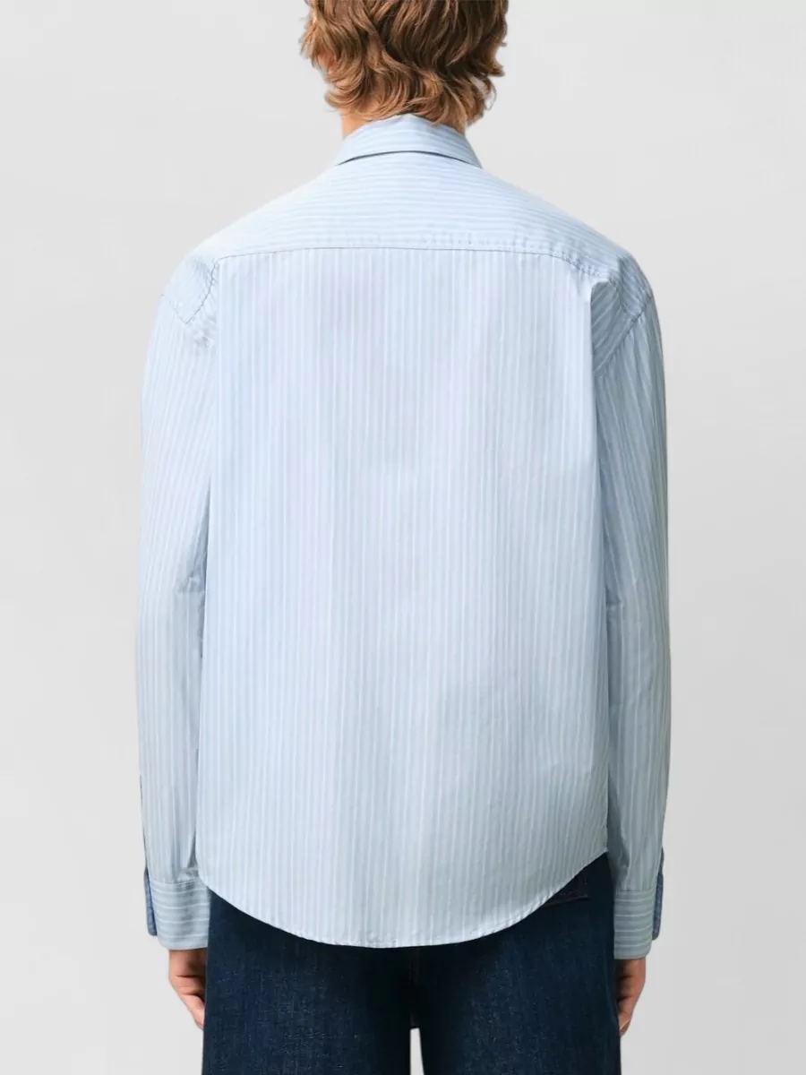 Ami Paris Cotton Shirt Button Down Collar Stripes