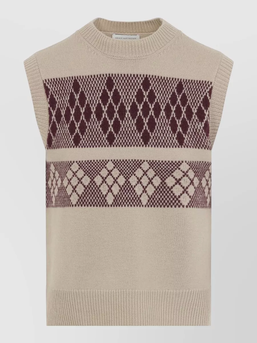 Dries Van Noten Wool Sleeveless Jacquard Knit Tank Top