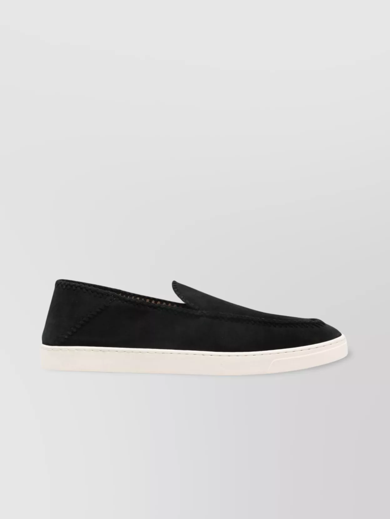 Giorgio Armani Almond Toe Leather Sneaker With Braid Detailing In Black