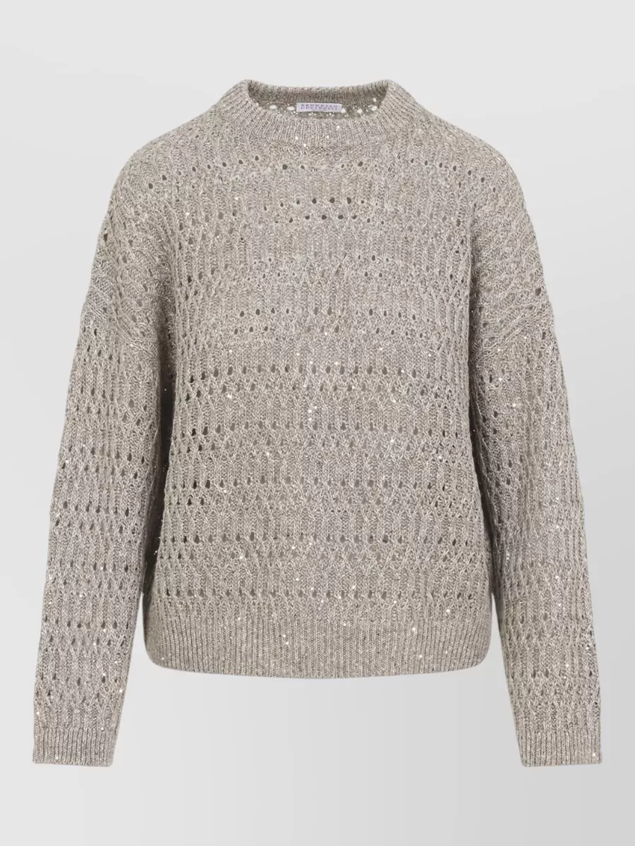 Brunello Cucinelli Linen Crew Neck Sweater Diamond Pattern