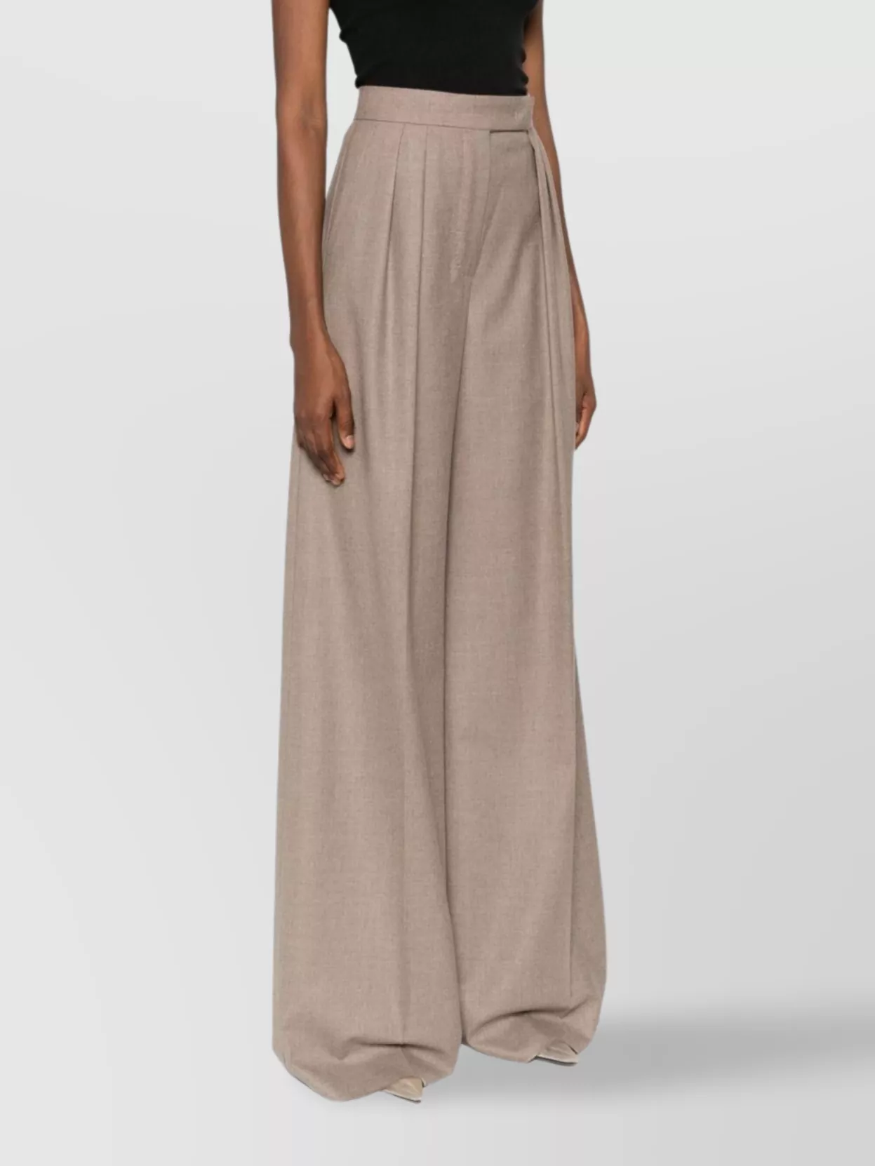 Max Mara High Waist Wide Leg Trousers With Pockets In Neutral
